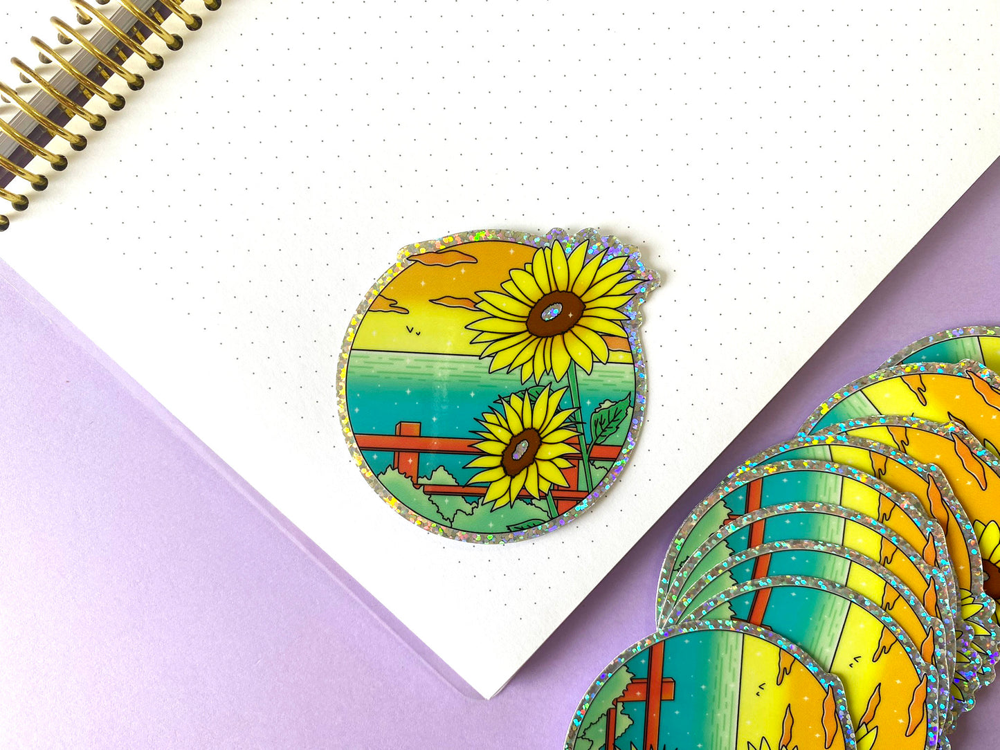 Hot Summer Holographic Glitters Sticker - Ocean View & Sunflower