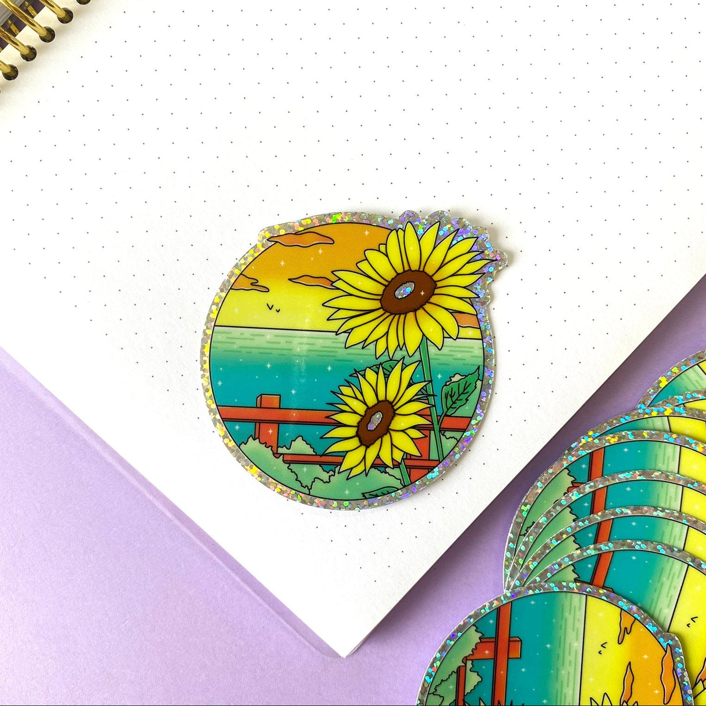 Hot Summer Holographic Glitters Sticker - Ocean View & Sunflower