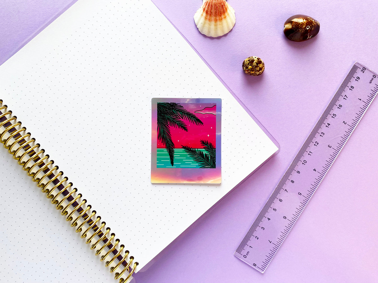 Holographic Waterproof Sticker - Polaroid "Palm Tree and Ocean"
