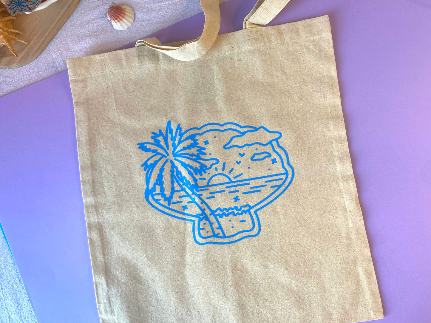 Tote Bag - Coquillage, vue sur la mer & palmier