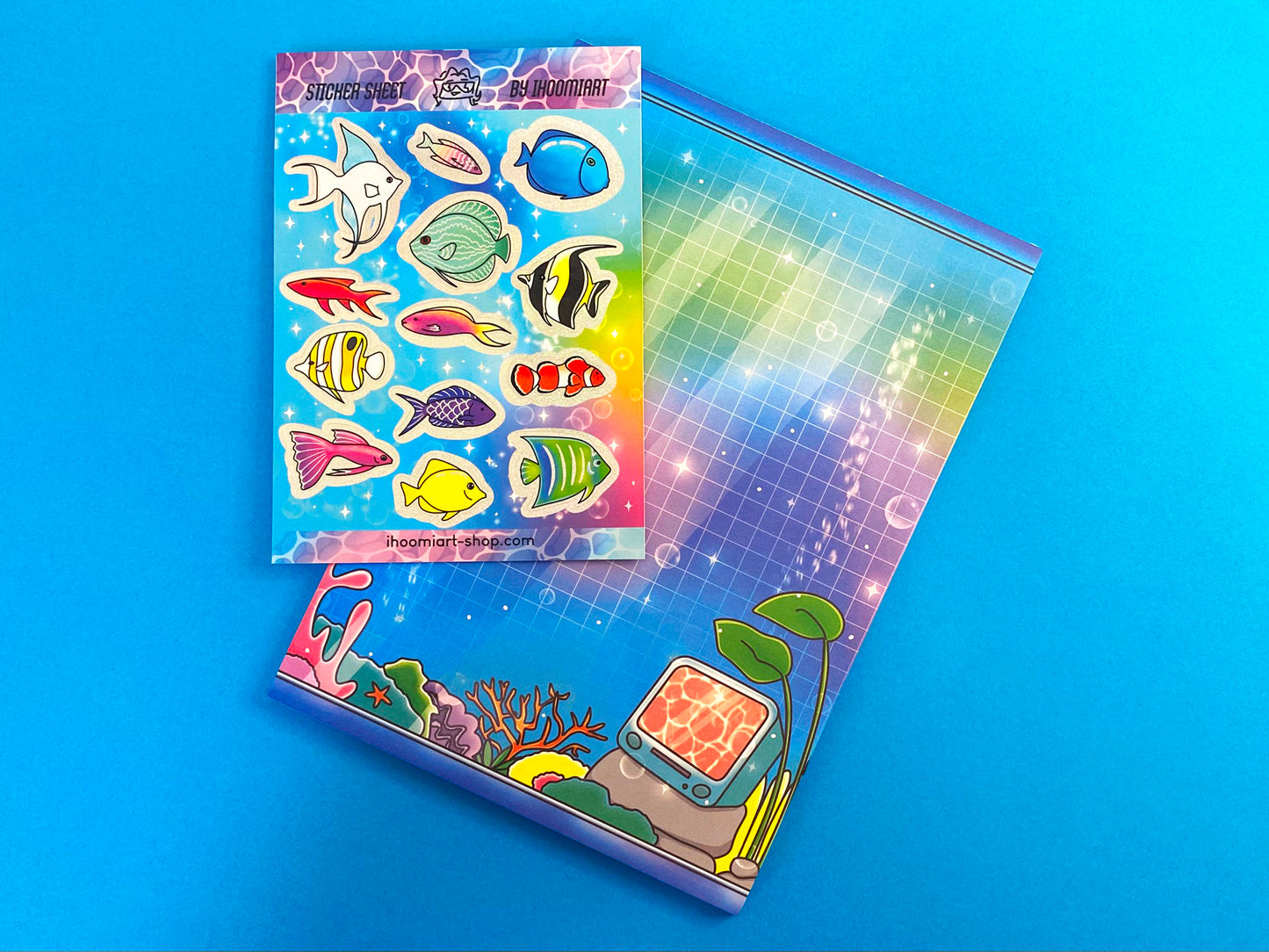 Nostalgic Fish A5 Notepad – Colorful Aquarium | Grid Pages for Journaling & Notes