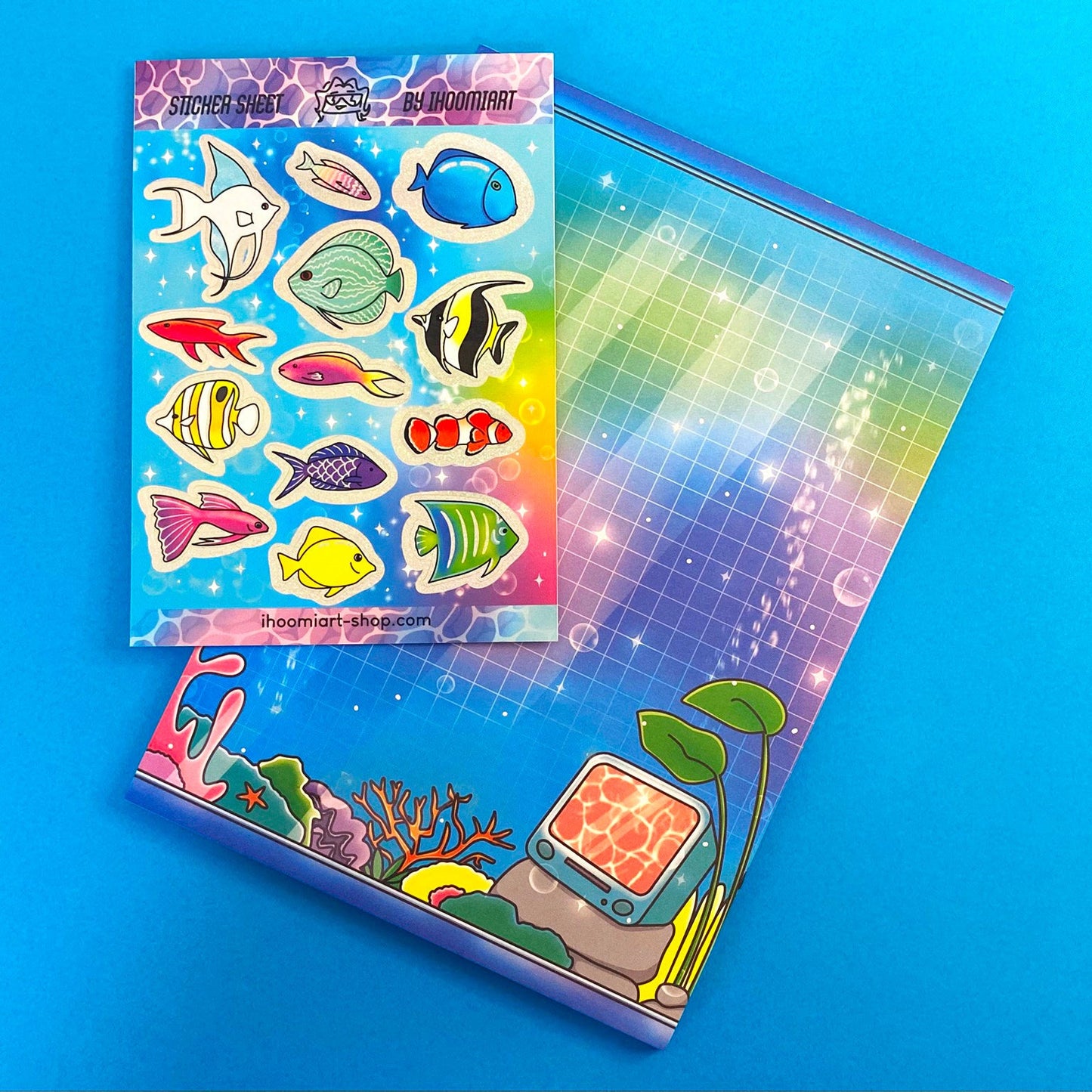 Nostalgic Fish A5 Notepad – Colorful Aquarium | Grid Pages for Journaling & Notes