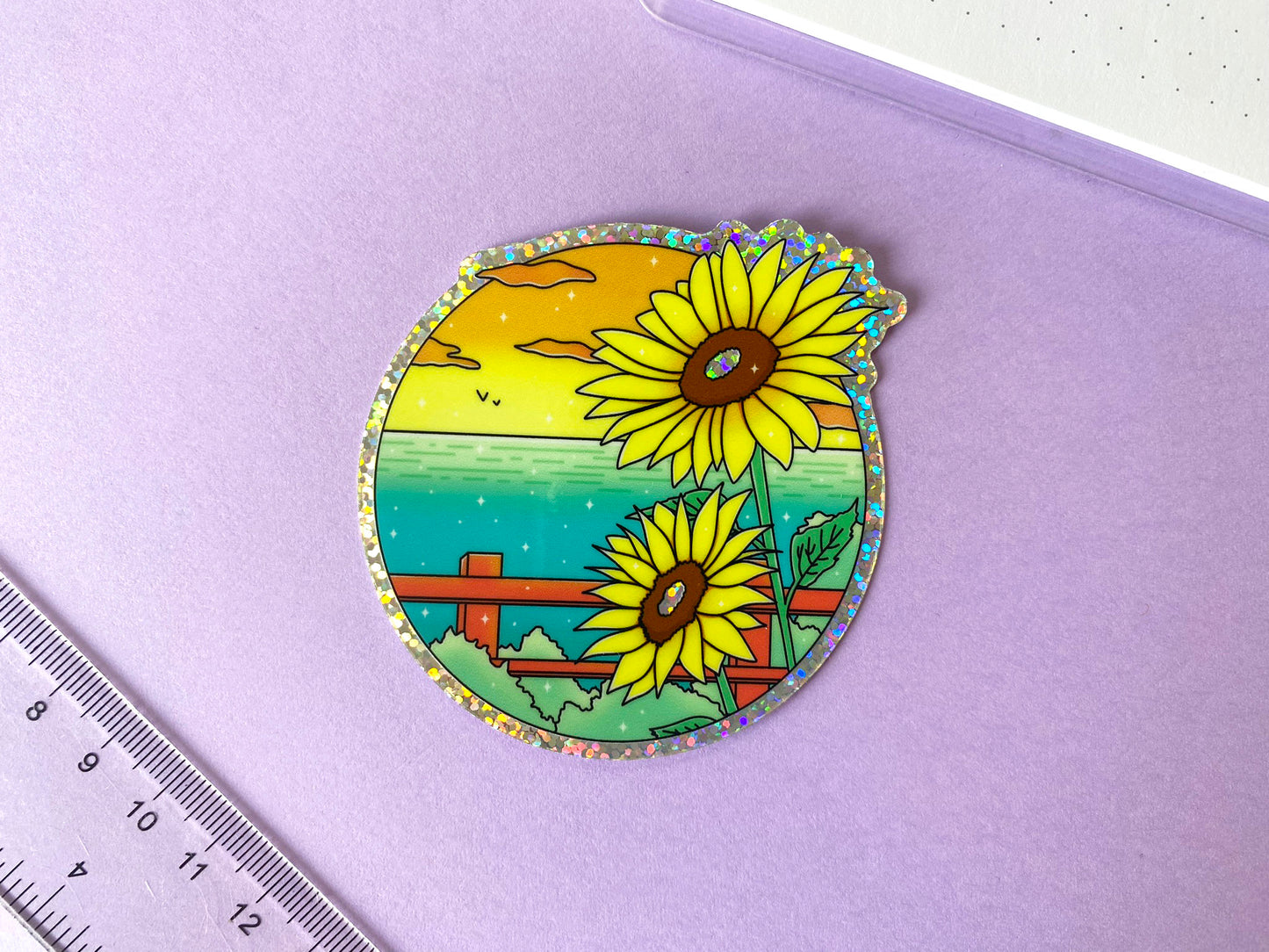 Hot Summer Holographic Glitters Sticker - Ocean View & Sunflower