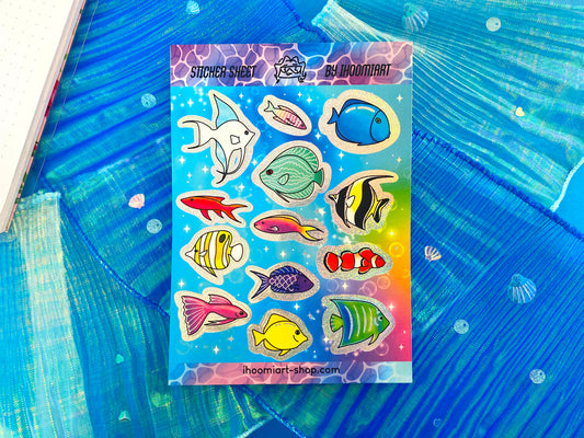 Nostalgic Fish Holographic Glitters Sticker Sheet - Fantasy Fish