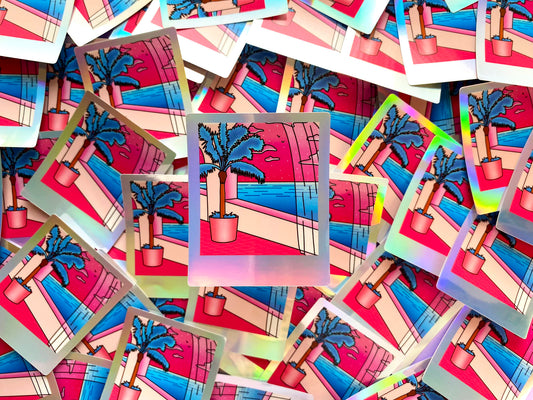 Sticker waterproof holographique - Polaroid « Pink Dream »