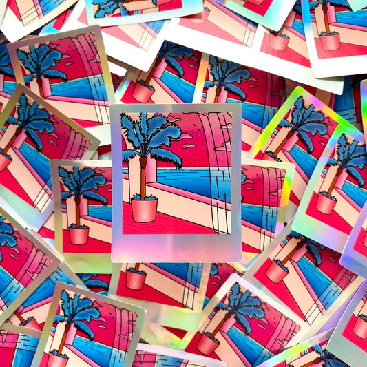 Holographic Waterproof Sticker - Polaroid "Pink Dream"