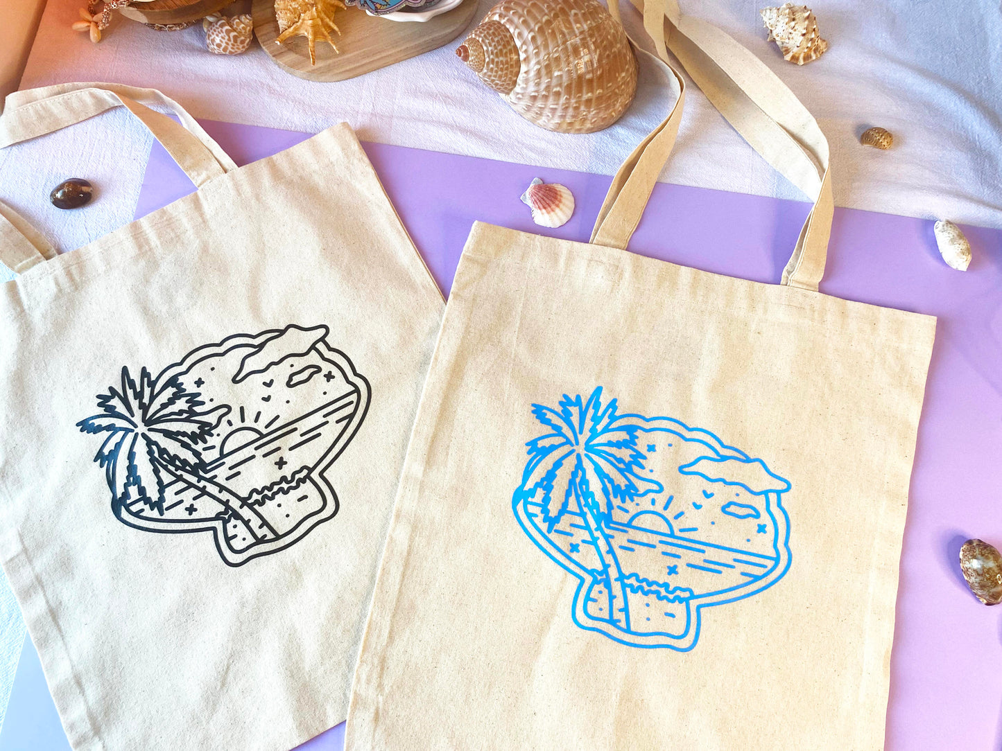 Tote Bag - Coquillage, vue sur la mer & palmier