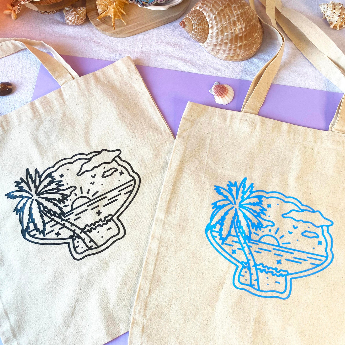 Tote Bag - Coquillage, vue sur la mer & palmier