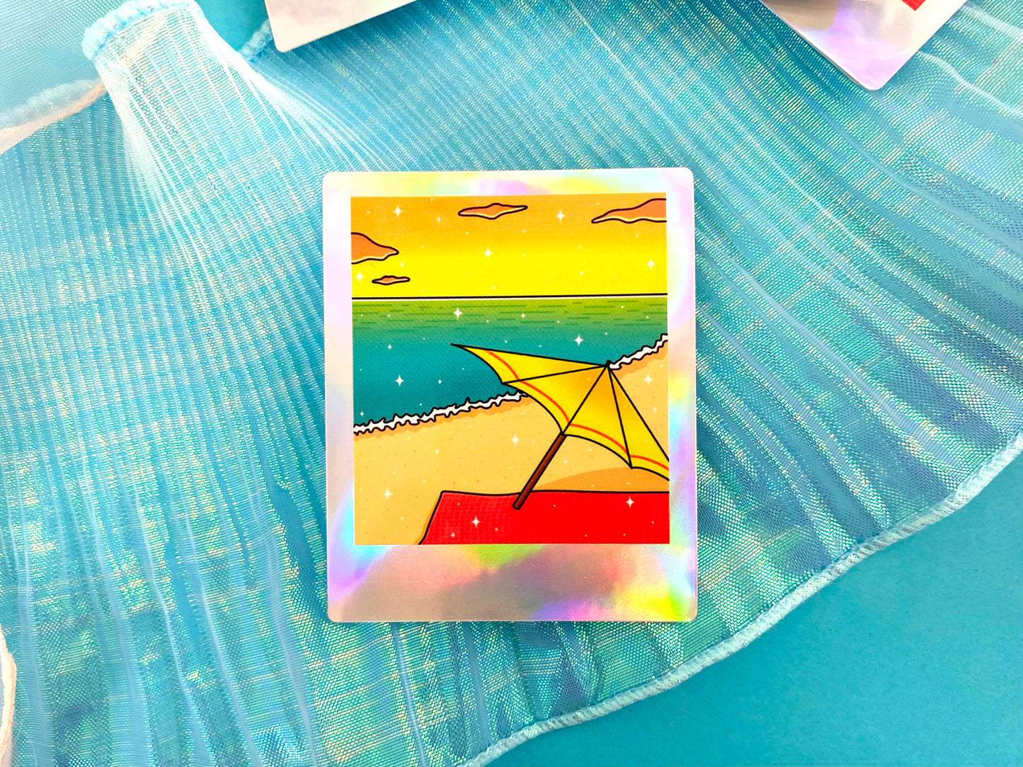 Stickers Polaroid holographique - "Moment à la plage"