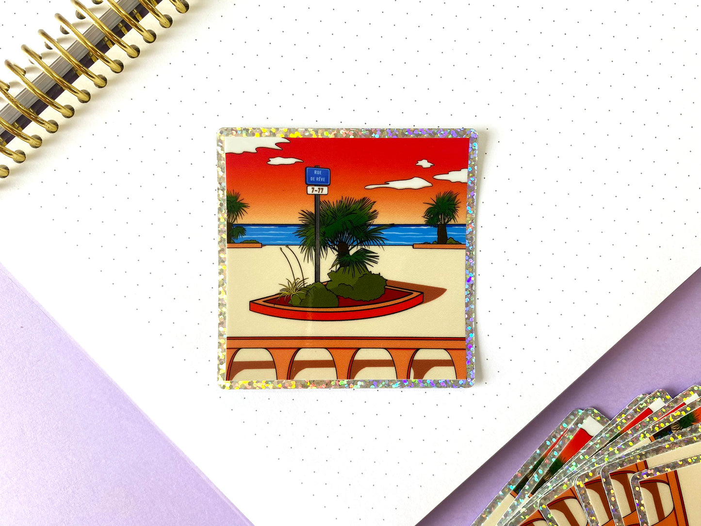 Holographic Sticker - Vaporwave street and ocean