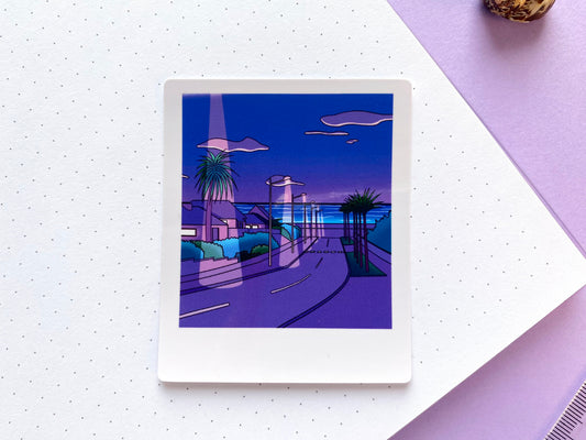 Sticker Waterproof brillant - Polaroid « Purple Summer Night »