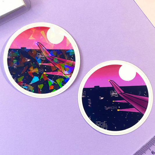 Round Sticker "Night view by plane"