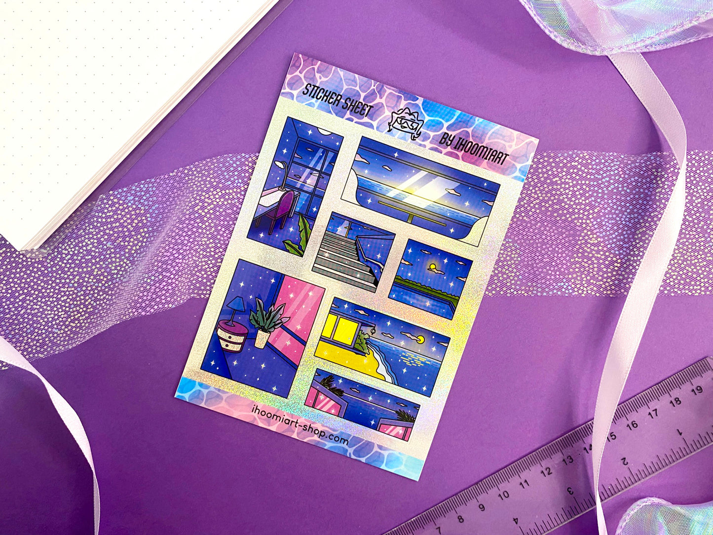 Late Night - A6 Glitters Holographic Sticker Sheet - Night Walk Scenes (Vers.2)
