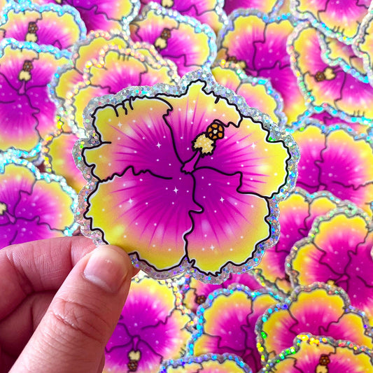 Holographic Sticker - Hibiscus