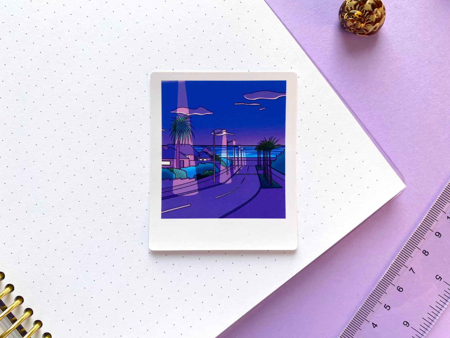 Glossy Waterproof Sticker - Polaroid "Purple Summer Night"