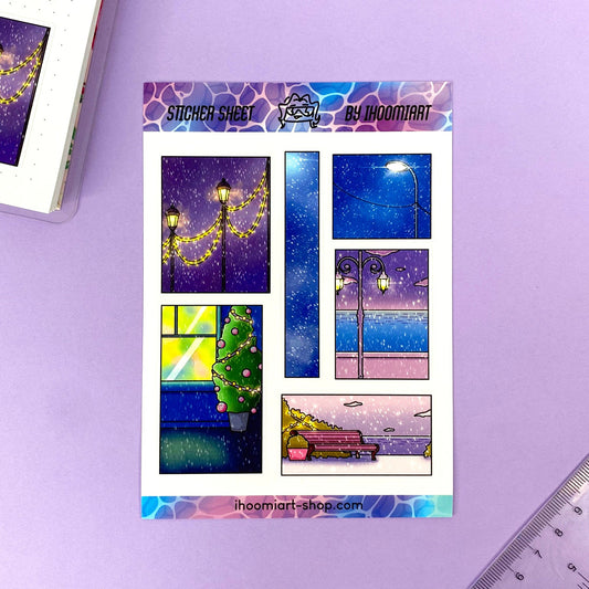 Before Christmas A6 Matte Sticker Sheet | Snow views and light