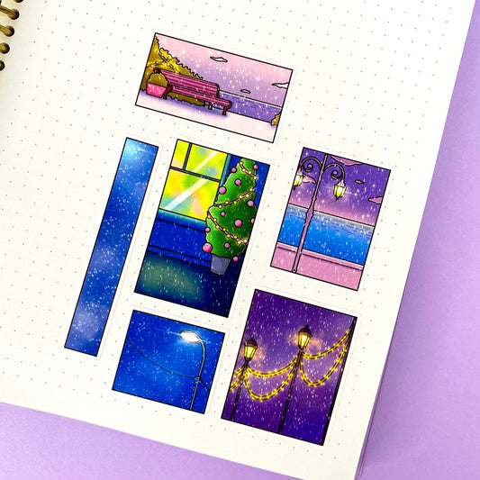 Before Christmas A6 Matte Sticker Sheet | Snow views and light