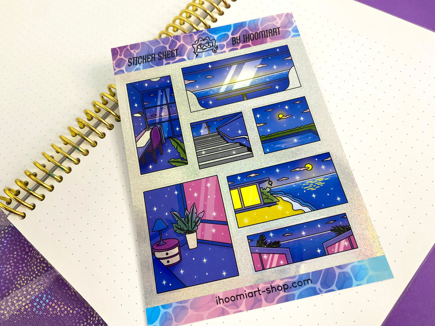 Late Night - A6 Glitters Holographic Sticker Sheet - Night Walk Scenes (Vers.2)