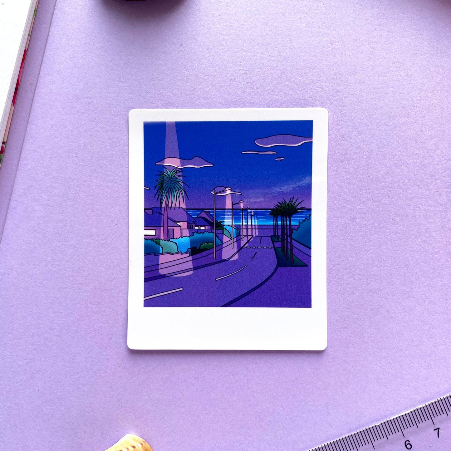 Glossy Waterproof Sticker - Polaroid "Purple Summer Night"