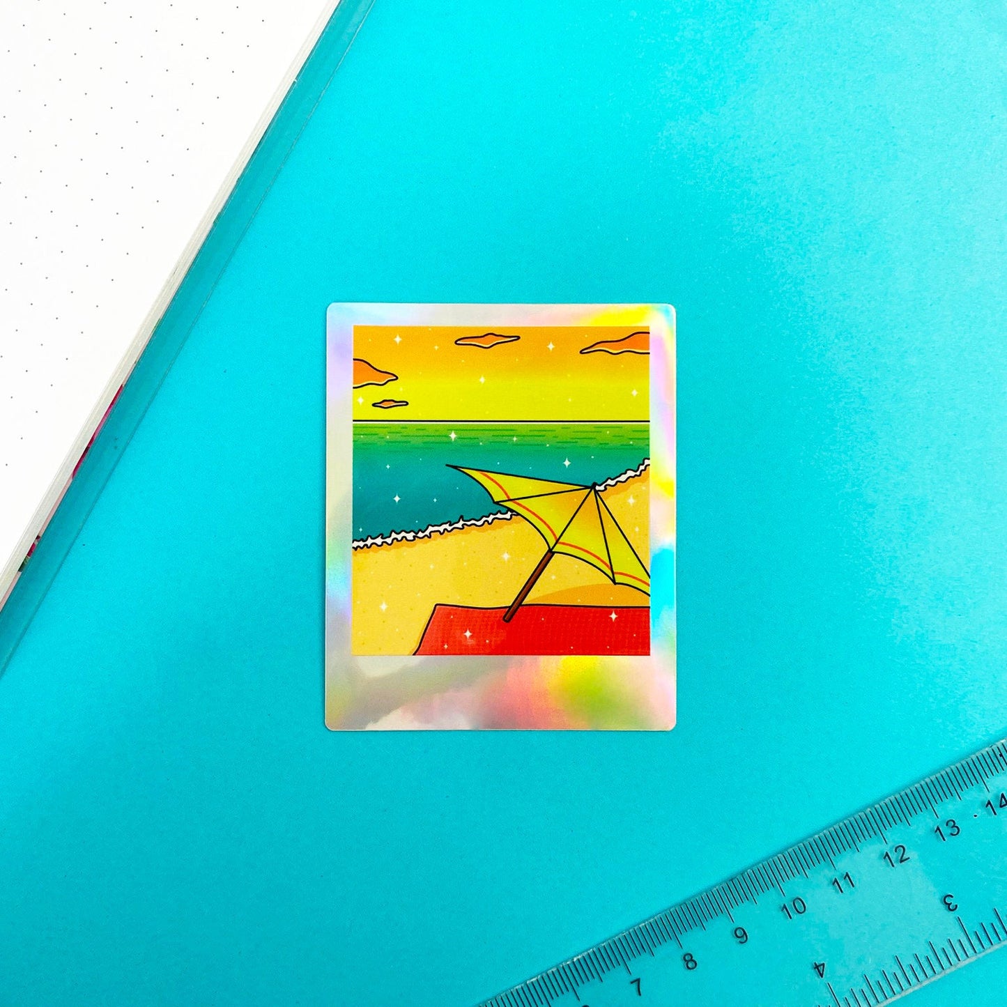 Hot Summer Polaroid Holographic Sticker - Beach Time