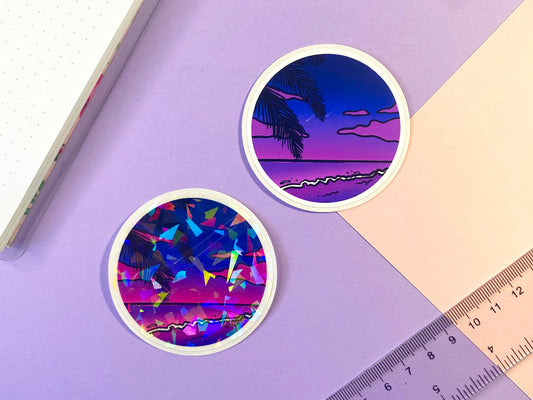 Waterproof Vaporwave Sticker "Walk by the sea"