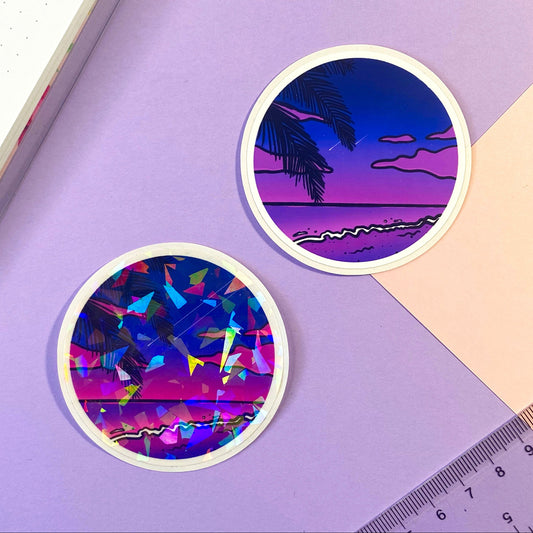 Sticker Purple night Ocean View and beach design