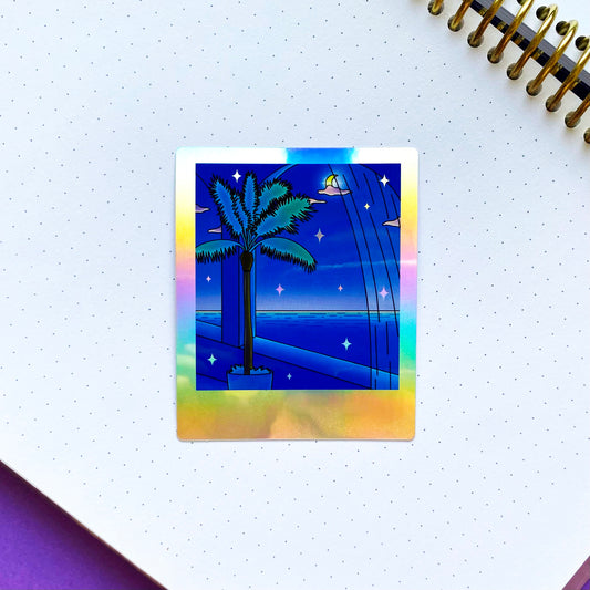 Holographic Sticker Polaroid | Late Night Ocean View