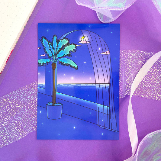 Late Night A6 Postcard / Art Print - Late Night Ocean View