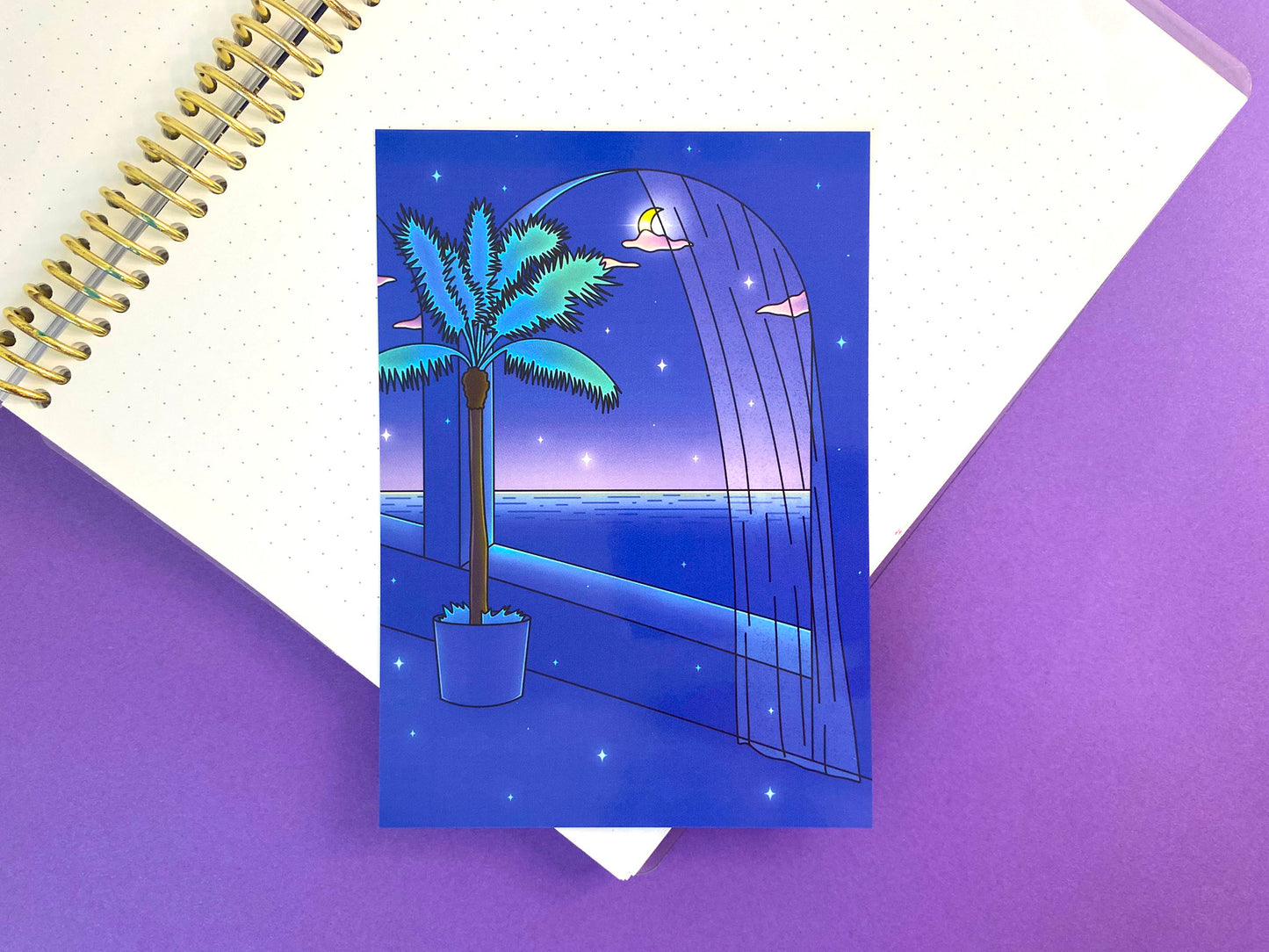 Late Night A6 Postcard / Art Print - Late Night Ocean View