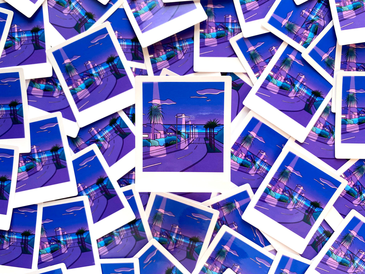 Glossy Waterproof Sticker - Polaroid "Purple Summer Night"