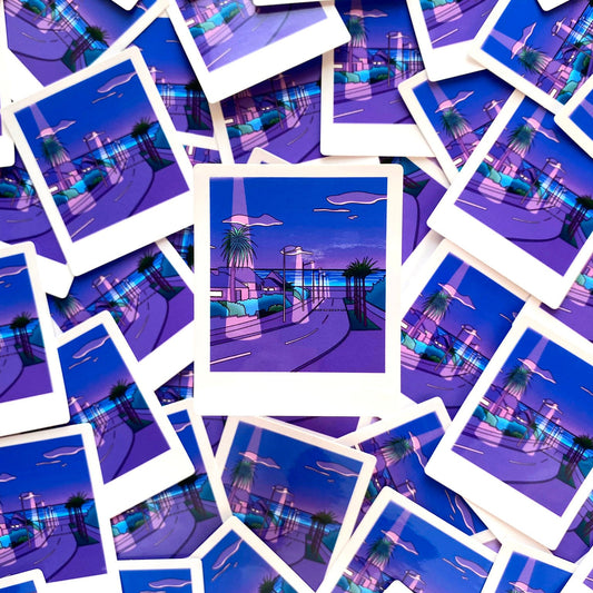 Glossy Waterproof Sticker - Polaroid "Purple Summer Night"