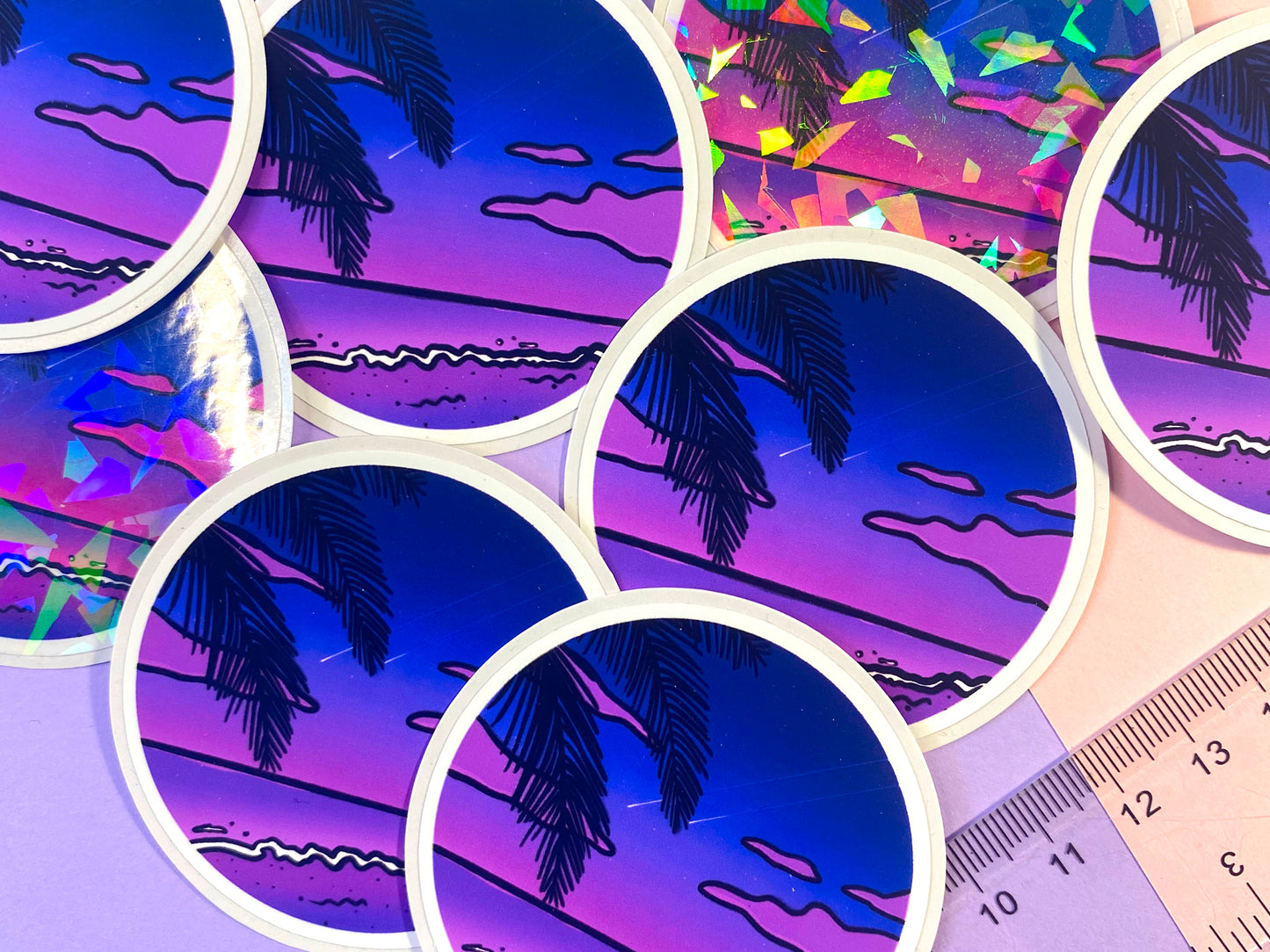 Waterproof Vaporwave Sticker "Walk by the sea"