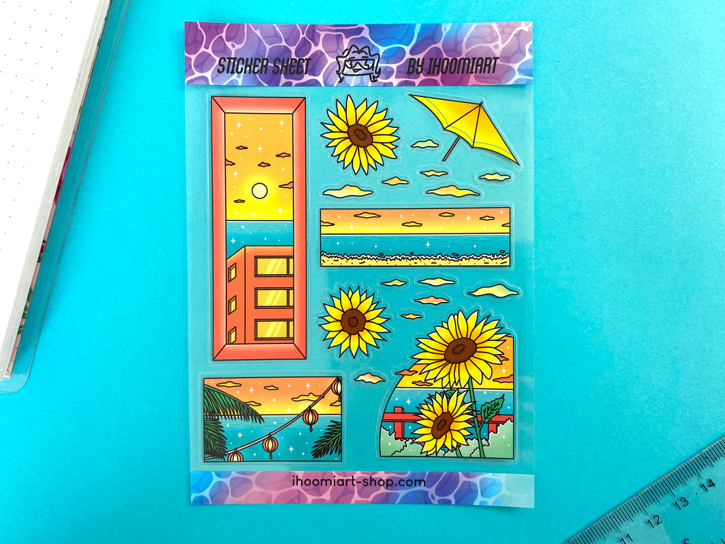 Hot Summer A6 Clear Sticker Sheet | Summer day landscape and Sunflower View