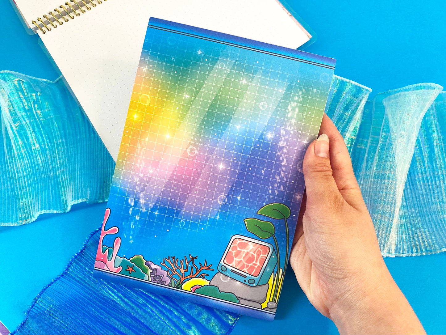 Nostalgic Fish A5 Notepad – Colorful Aquarium | Grid Pages for Journaling & Notes