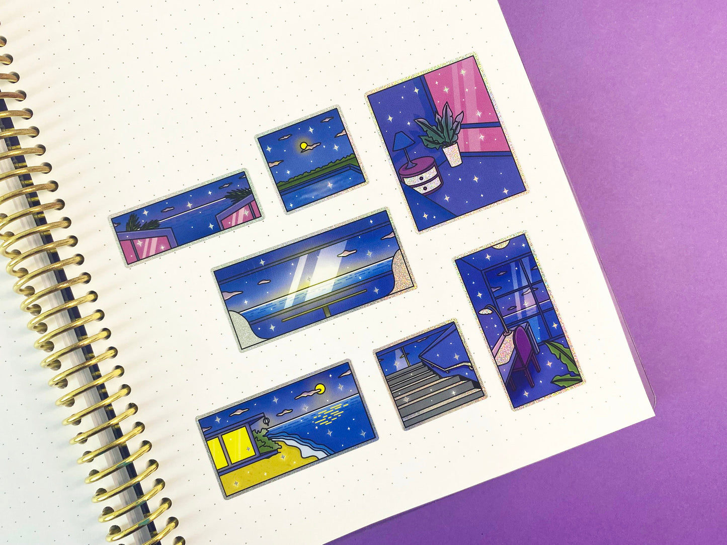 Late Night - A6 Glitters Holographic Sticker Sheet - Night Walk Scenes (Vers.2)