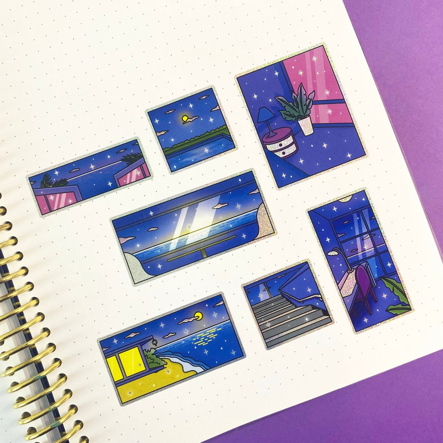 Late Night – Planche de stickers holographiques glitters « Balades nocturnes » (Vers.2)