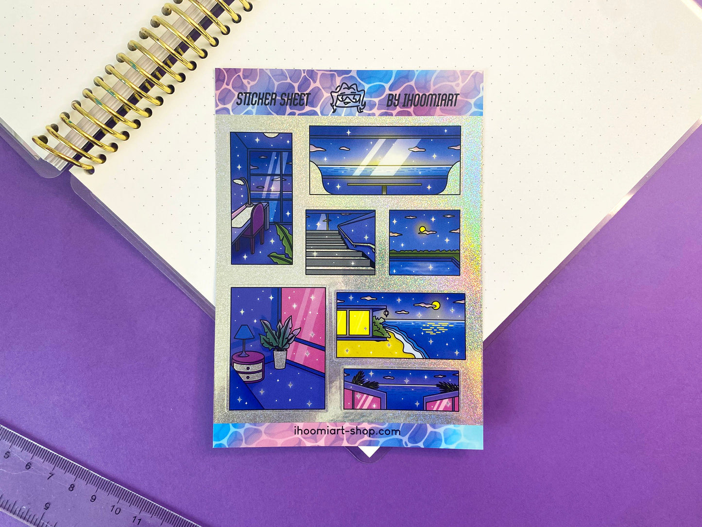 Late Night - A6 Glitters Holographic Sticker Sheet - Night Walk Scenes (Vers.2)