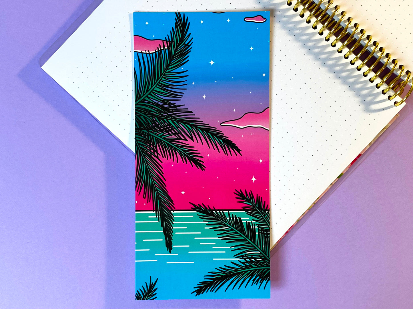 DL Postcard | Art Print Vaporwave | Palm Tree and Ocean | Pink and blue