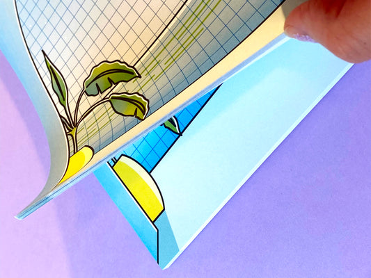 Vaporwave A5 Notepad | Paradise landscape calm and ocean view| Blue & Green