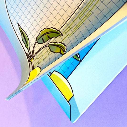 Vaporwave A5 Notepad | Paradise landscape calm and ocean view| Blue & Green