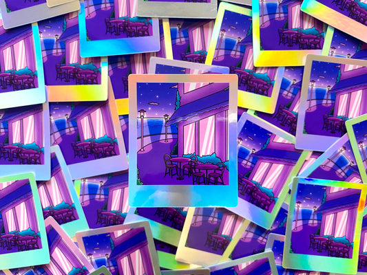 Sticker Waterproof Holographique - Polaroid « Late Night chill coffee time »