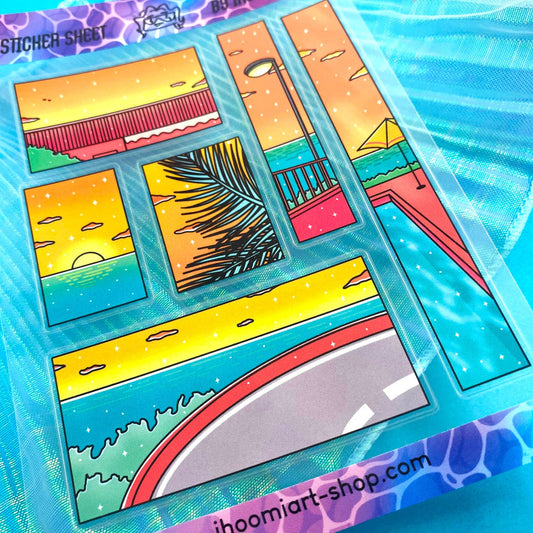 Hot Summer A6 Clear Sticker Sheet | Summer day landscape
