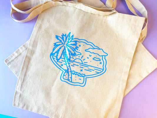 Tote Bag - Shell, sea view and palm tree