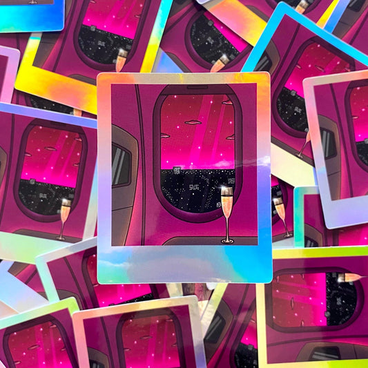 Holographic Waterproof Sticker - Polaroid "Late Night Fly"