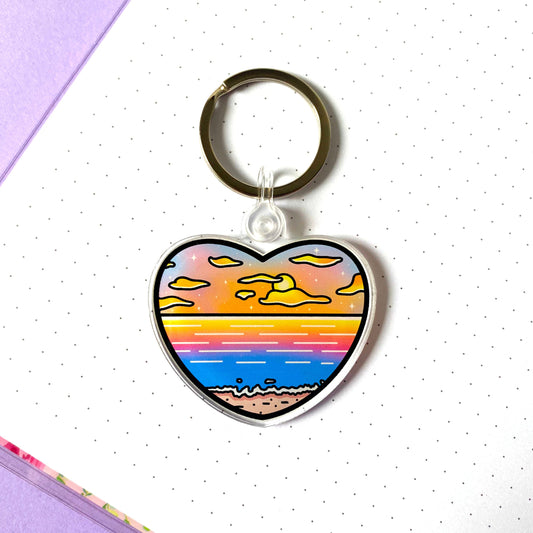 Vaporwave Heart Acrylic Charm Keychain