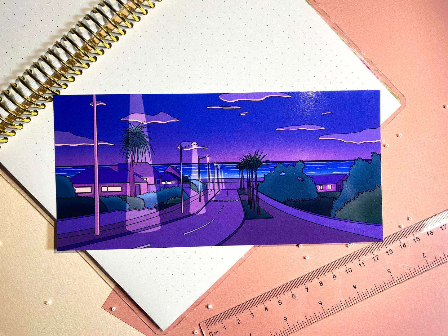 Late Night DL Postcard | Art Print Vaporwave "Summer Night" | Purple and blue