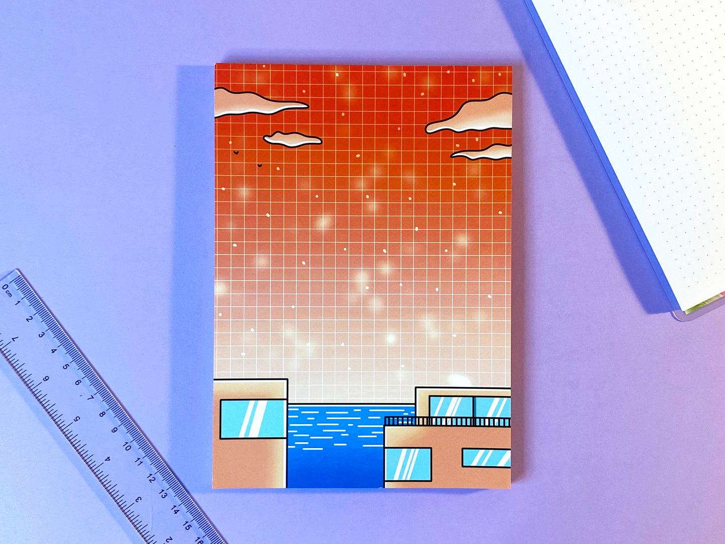 Bloc-notes Vaporwave A5 | Paysage paradisiaque | Orange