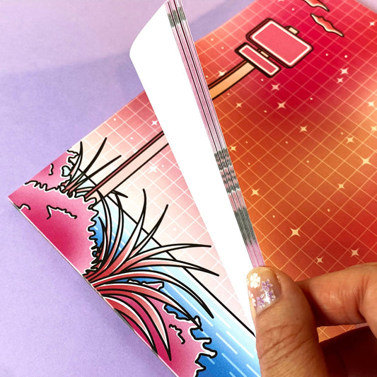 A5 Notepad Love Season| Paradise pink landscape Dreamy ocean view | Vaporwave Vibes