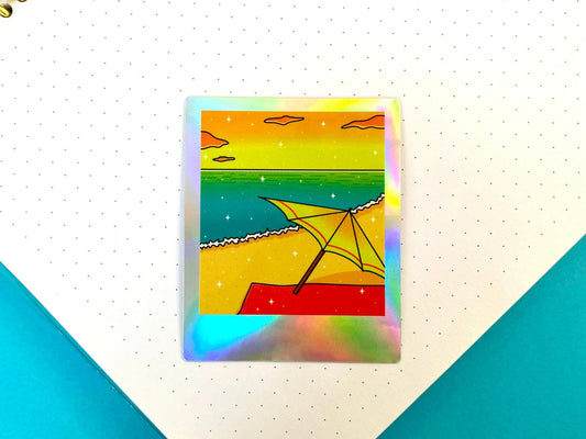 Hot Summer Polaroid Holographic Sticker - Beach Time