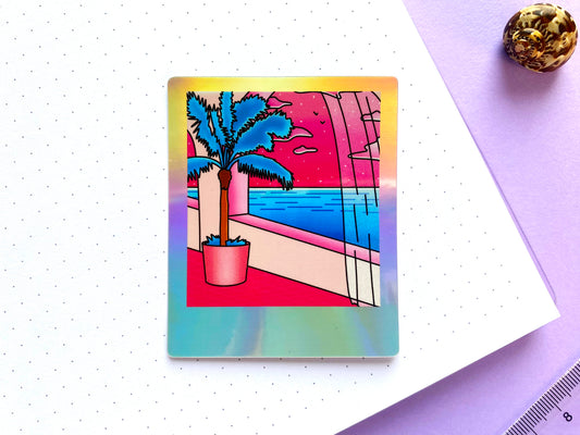 Sticker waterproof holographique - Polaroid « Pink Dream »